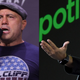 File photo of podcaster Joe Rogan hosting a UFC event (left) and Spotify CEO Daniel Ek at a presentation in Japan in 2016 (right).